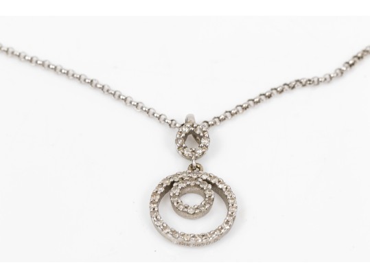 14K White Gold Accent Diamond Circular Pendant Necklace
