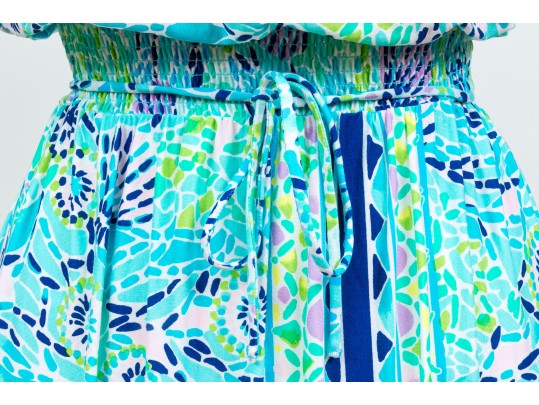 Lilly Pulitzer Cheerful Turquoise And Green Strapless Maxi Dress, Size Small