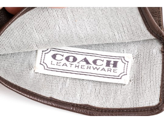 Coach Handsome Brown Leather And Silk Gloves, Size 7 1/2