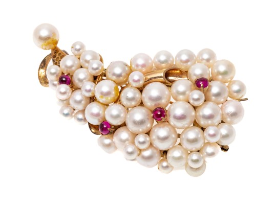14k Yellow Gold Spectacular Cultured Pearl Cluster Brooch