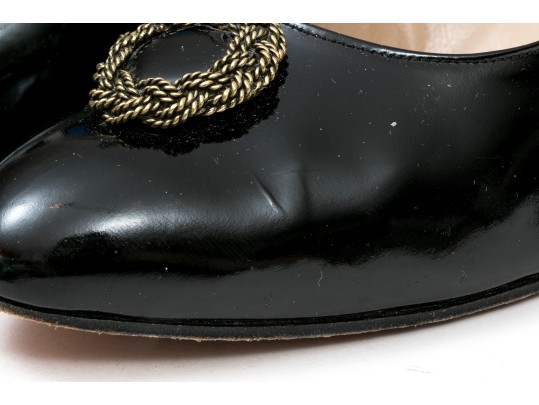 Salvatore Ferragamo Decorative Black Patent Leather Pump With Decorative Top, Size 40B