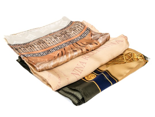 Halston, Nina Ricci, Laura Biagiotti Lot Of Three Pretty Vintage Silk Scarves