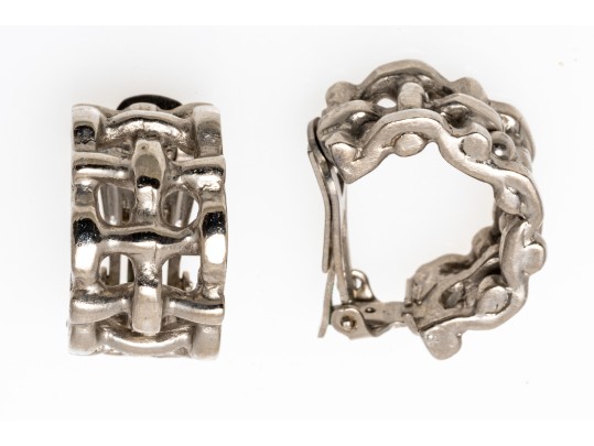 Yves St. Laurent Wonderful Vintage Silver Toned Open Basketweave Earrings