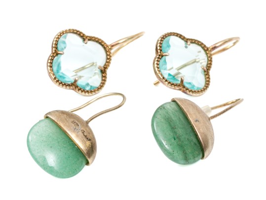 Sterling Aventurine And Blue Zirconia Earrings