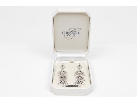 Shimmering Sterling And White Zirconia Chandelier Earrings