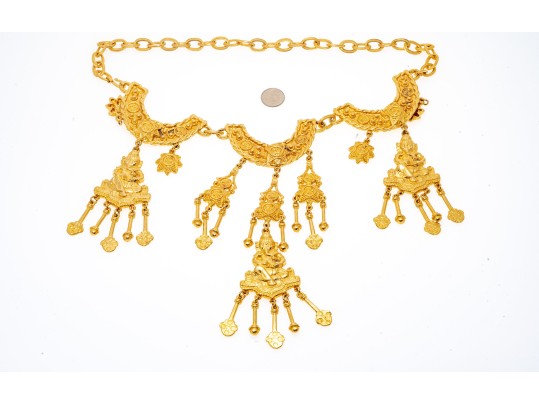 Impressive Bold Gold Tone Ganesh Motif Bib Necklace