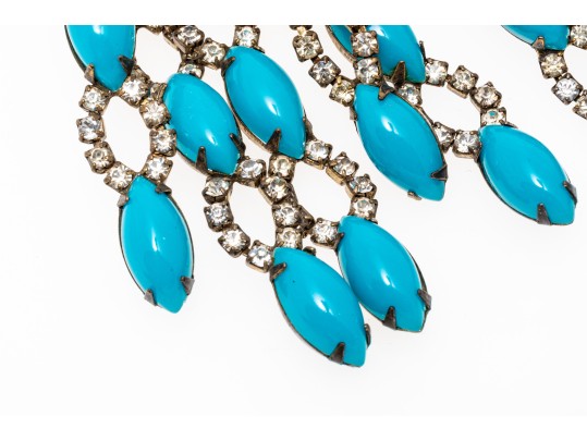 Kenneth Jay Lane Amazing Faux Turquoise And Rhinestone Vintage Waterfall Earrings