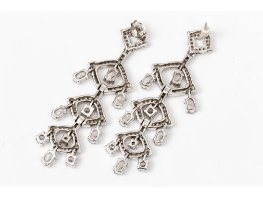 Shimmering Sterling And White Zirconia Chandelier Earrings