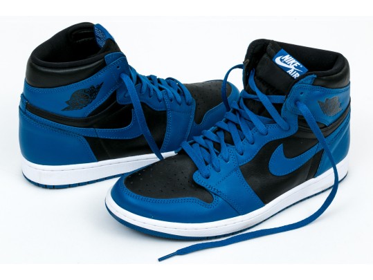Nike Chic Leather High Top Air Jordans, Black, Blue, White, Size 11