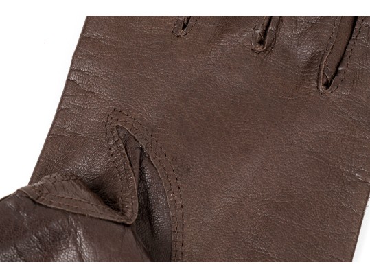 Coach Handsome Brown Leather And Silk Gloves, Size 7 1/2
