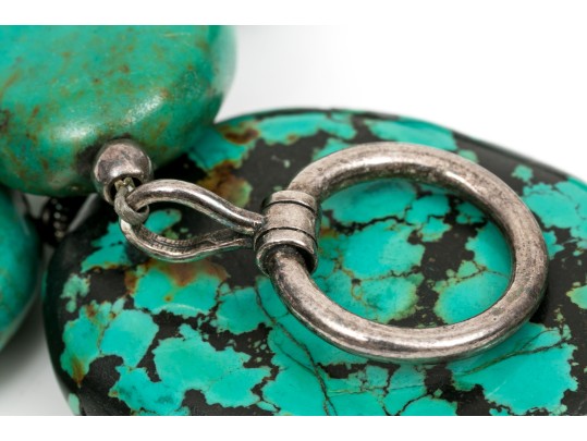 Bold Sterling And Turquoise Stone Statement Necklace
