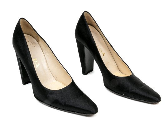 Prada Chic Black Satin Pumps, Size 37 1/2