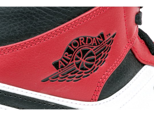 Nike Iconic Black, White And Burgundy Leather High Top Air Jordans, Size 11