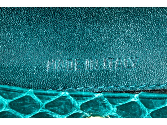 Judith Leiber Handsome Teal Lizard Mini Purse/key Chain