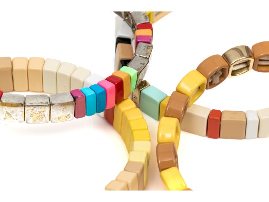 Four Colorfully Beaded Stretch Roxanne Assoulin Bracelets, Retail Approx $300