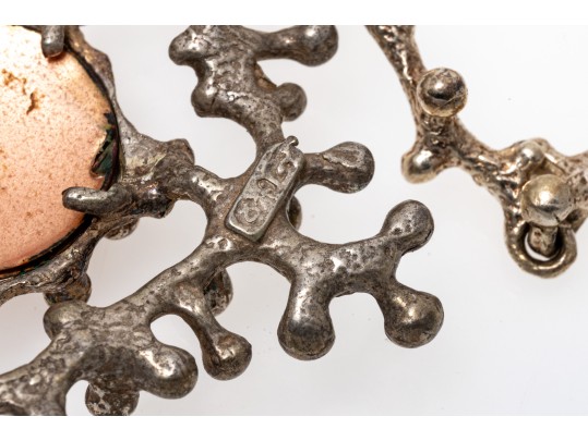 Sterling Silver, Copper And Enamel Brutalist Necklace, With Earrings, Clip On Style