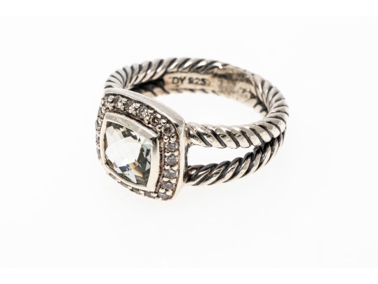 David Yurman Pretty Split Twisted Shank, Aquamarine And Diamond Ring, Size 4.75