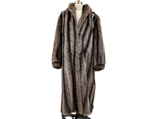 Stylish Tannish Brown Raccoon Fur Hooded Zip Jacket