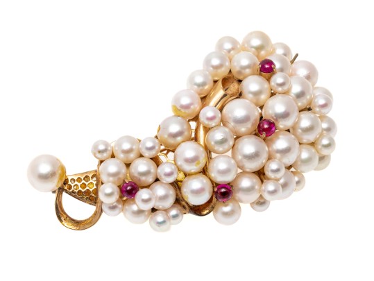 14k Yellow Gold Spectacular Cultured Pearl Cluster Brooch