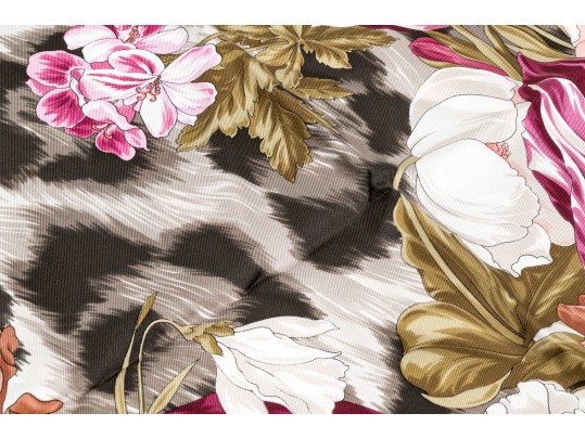 Valentino Vintage Silk Scarf, Black, Pink And Green Tones, Leopard Print And Floral Motifs
