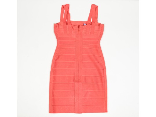 Hervé Léger Lovely Coral Sleeveless Sheath Dress, Size Small