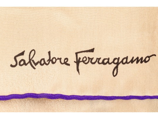 Salvatore Ferragamo Striking Vintage Logo Striped Silk Scarf