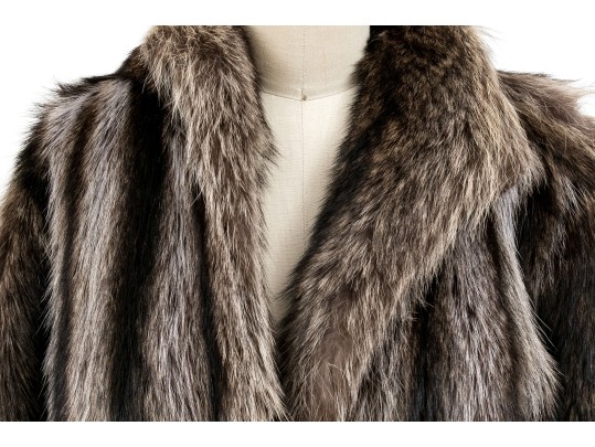 Stylish Tannish Brown Raccoon Fur Hooded Zip Jacket