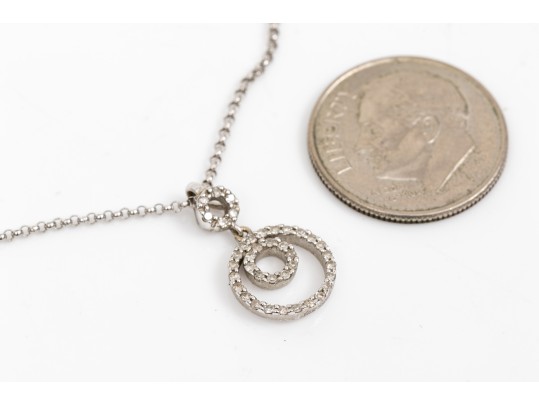 14K White Gold Accent Diamond Circular Pendant Necklace