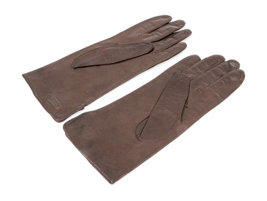 Coach Handsome Brown Leather And Silk Gloves, Size 7 1/2