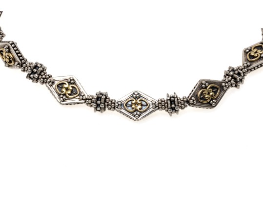 Elyse Ryan Beautiful 18k And Granulated Sterling Silver Lozenge Link Necklace