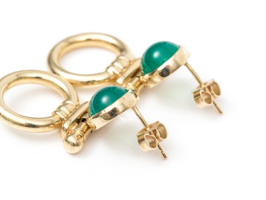 14K And Green Chalcedony Door Knocker Earrings