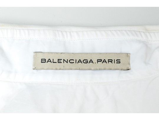 Balenciaga, Paris Edgy White Cotton Zip Front Collared Shirt, Size 38