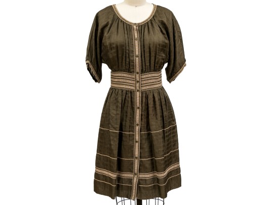 Diane Von Furstenburg Lovely Green Silk Embroidered Trim Dress, Size 4