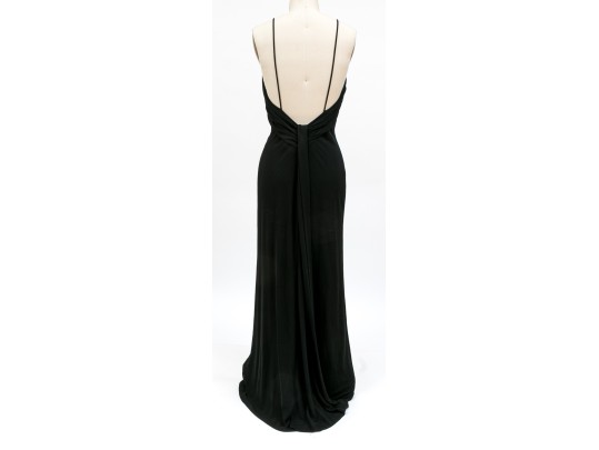 Andrea Polizzi Elegant Black Gathered Floor Length Sleeveless Dress, Size 4