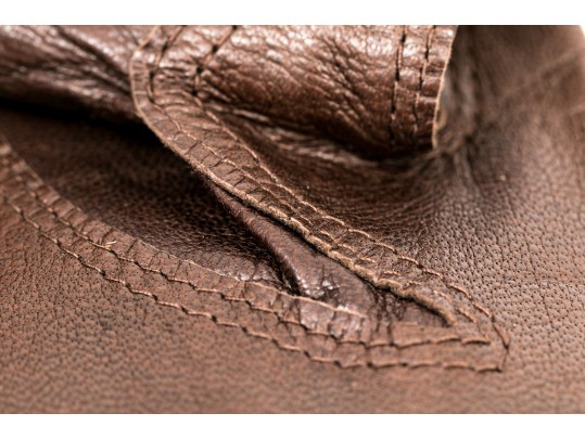 Coach Handsome Brown Leather And Silk Gloves, Size 7 1/2