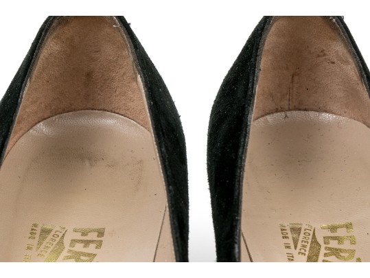 Salvatore Ferragamo Classic Black Suede Pumps, Size 10B
