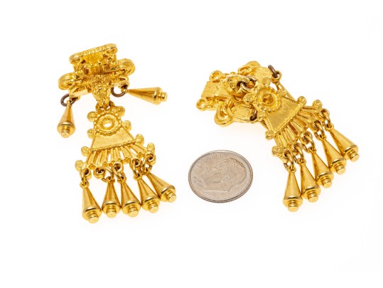 Judith Leiber Fabulous Vintage Gold Tone Fringed Doorknocker Drop Earrings