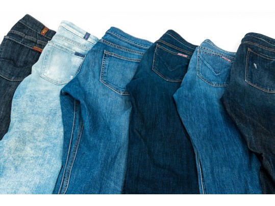 Assorted Designer Jeans Lot, Six Pieces,  Including Hudson And Vince, Assorted Sizes