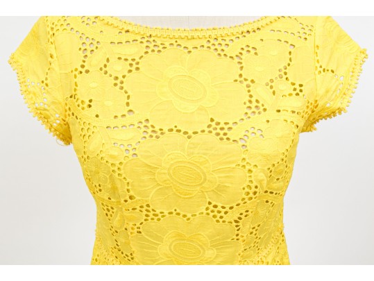 Nanette Lepore Adorable Yellow Cotton Eyelette Cap Sleeve Dress, Size 4