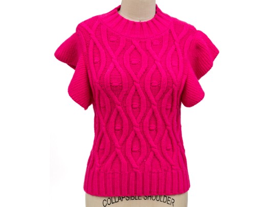 Robertson Rodeo Hot Pink Cable Knit Cap Sleeve Sweater, Size Medium