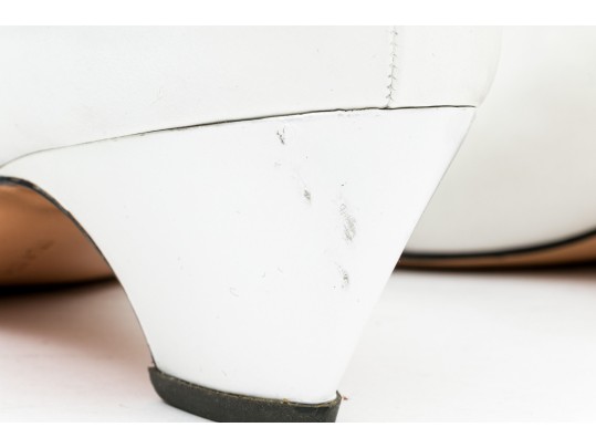 Salvatore Ferragamo Striking White Leather Embellished Pumps, Size 10B