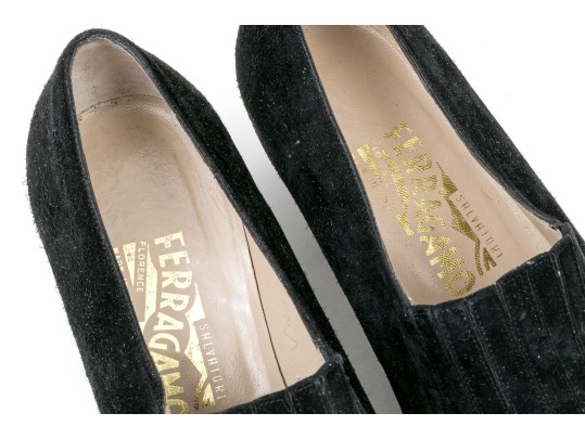 Salvatore Ferragamo Handsome Black Suede Loafer, Size 10B