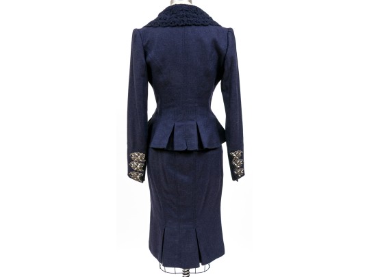 Blumarine Eye-catching Blue Wool And Cashmere Skirt Suit, Size 44 Italy (USA 8)