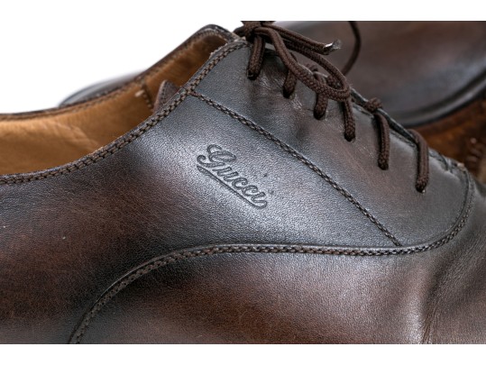 Gucci Gents Brown Leather Lace Up Loafers, Size 8 1/2