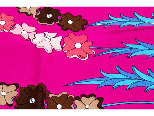 Emilio Pucci Beautiful Bold Floral Spray Motif Vintage Silk Scarf