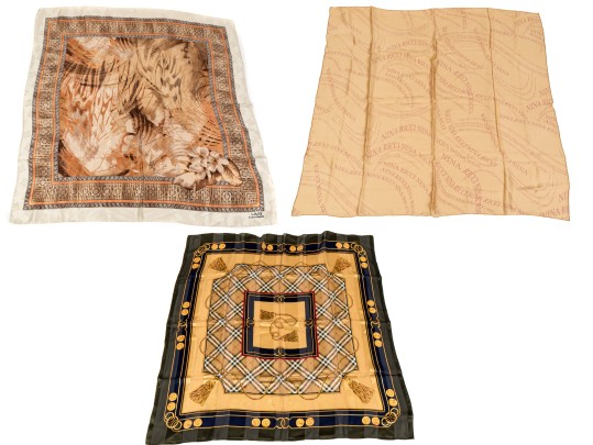 Halston, Nina Ricci, Laura Biagiotti Lot Of Three Pretty Vintage Silk Scarves