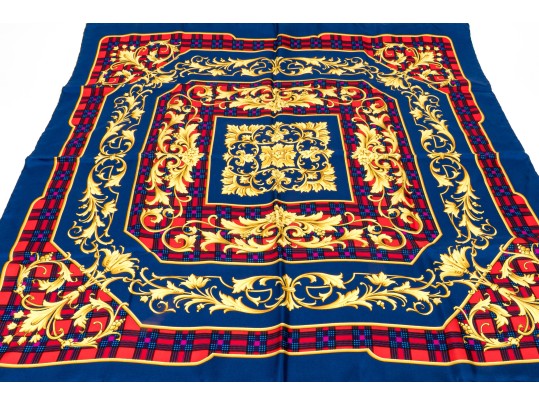 Atelier Versace Classic Blue Red And Gold Toned Vintage Silk Scarf