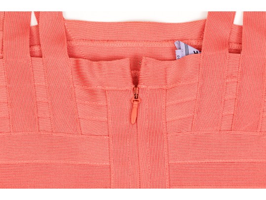 Hervé Léger Lovely Coral Sleeveless Sheath Dress, Size Small