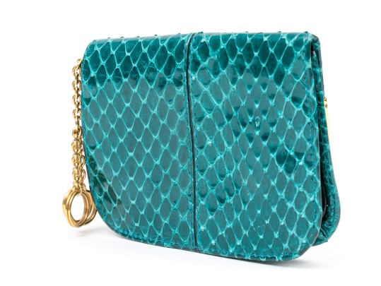 Judith Leiber Handsome Teal Lizard Mini Purse/key Chain
