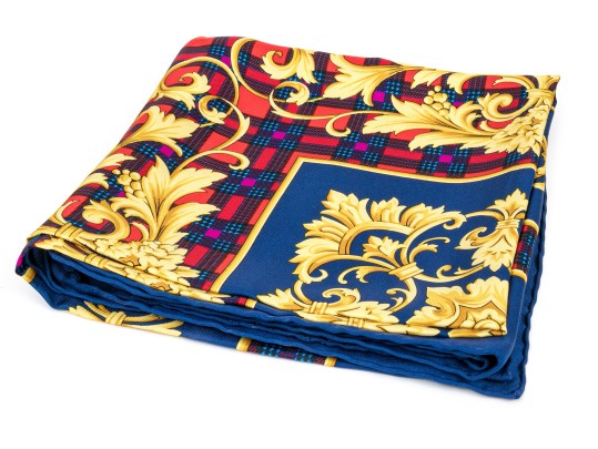 Atelier Versace Classic Blue Red And Gold Toned Vintage Silk Scarf